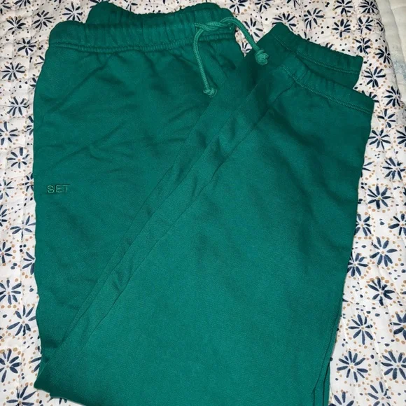 SET Active Palm Emerald Green Half Zip Sweatshirt Short and Jogger Set Large - Picture 7 of 11